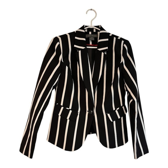 Striking Black & White Striped Blazer Suzy Shier Size M - Picture 1 of 7